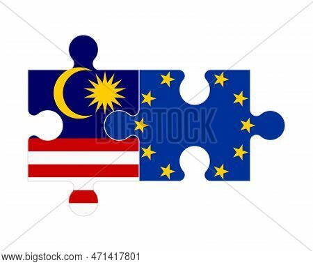 Connected Puzzle Of Flags Of Malaysia And European Union, Vector