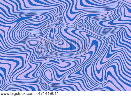 Wavy Trippy Pattern In Psychedelic Retro Style. Abstract Vector Swirl Background. 1970 Aesthetic Tex