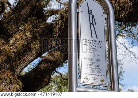 New Orleans, La - February 22: Sign That Represents The City-assisted Evacuation Pickup Spot For Eme