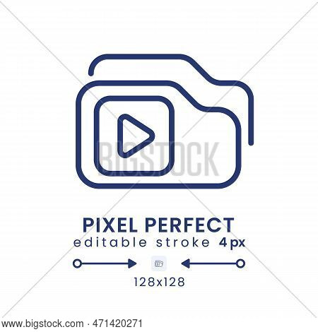 Video Playlist Linear Desktop Icon. Streaming Service. Pre-recorded Content. Pixel Perfect 128x128, 
