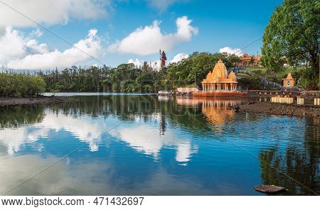 Grand Bassin Temple (ganga Talao) On The Lake Bench - A Sacred Place For Pilgrimage Of Hindu People 