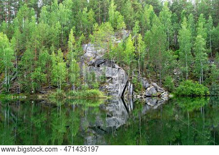 Talkov Kamen Or Talkov Stone Is Flooded Quarry That Formed Lake In Sysert District, Sverdlovsk Regio