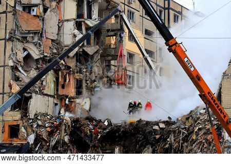 Russian Missile Strike Destroyed Residential Building, Dnipro, Ukraine. Rescuers Are Looking For Peo
