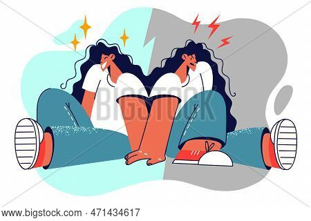 Woman Before And After Taking Psychotropic Drug That Affects Mood And State Of Mind Causing Sharp Em