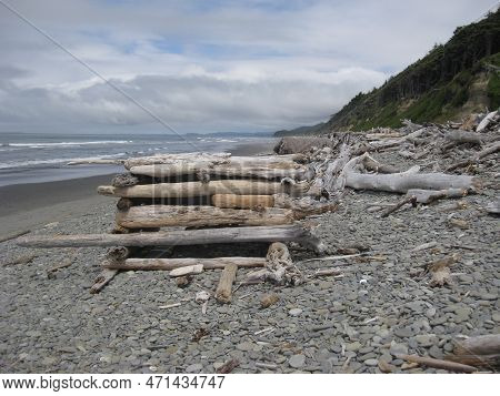 Olympic National Park - Stacked Driftwood On Kalaloch Beach