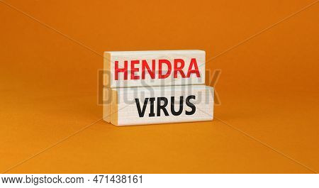 Hendra Virus Symbol. Concept Words Hendra Virus On Wooden Block. Beautiful Orange Table Orange Backg