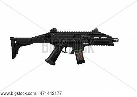 A Modern Automatic Carbine Chambered For 9mm Pistol Caliber. Weapons For The Police, Army And Specia