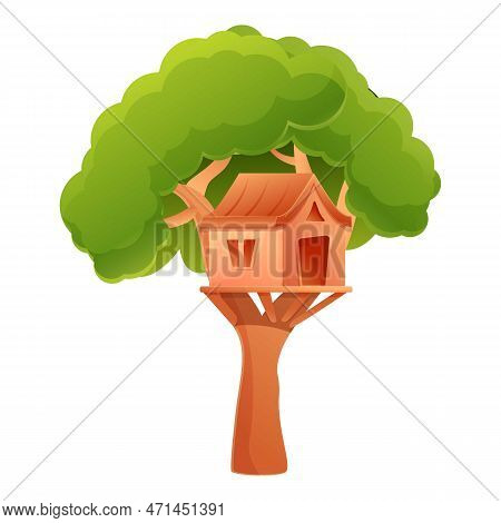 Outdoor Treehouse Icon. Cartoon Of Outdoor Treehouse Icon For Web Design Isolated On White Backgroun