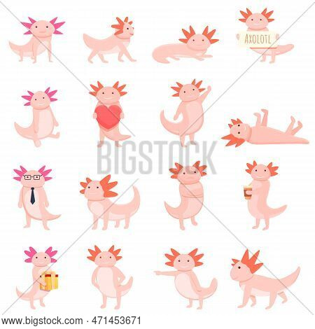 Axolotl Icons Set. Cartoon Set Of Axolotl Icons For Web Design