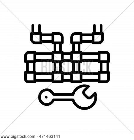Black Line Icon For Plumbing Pipeline Conduit Pipage Drain Valve Connector Joint Wrench Sanitary