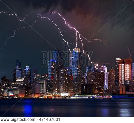 A Image Of Thunder Storm Lightning City Night