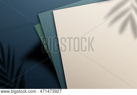 Paper Logo Mockup. A Square Paper Mockup With Realistic Shades Covering The Paper In  Blue Colors. S