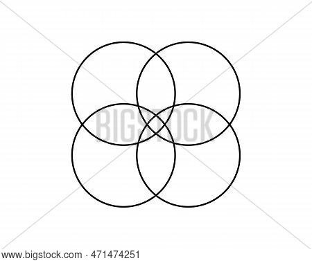 Venn Diagram Template With 4 Overlapped Circles. Layout For Business Chart, Presentation, Logistic O