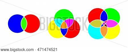 Set Of Venn Diagrams With Colored Overlapped Circles. Templates Of Analytics Schema, Chart, Presenta