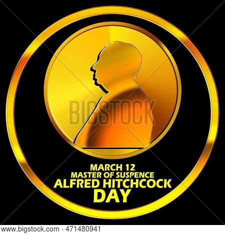 A Gold Coin Depicting A Film Director Known As The Master Of Suspense With Bold Text In Gold Circle 