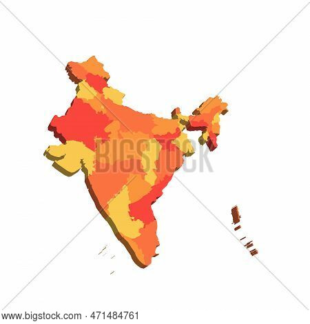 India Political Map Of Administrative Divisions - States And Union Teritorries. Map With Labels.