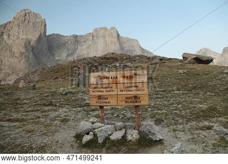 Boundary Sign Between Bridger Wilderness And Popo Agie Wilderness On Jackass Pass In Wind River Rang