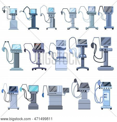 Ventilator Medical Machine Icons Set. Cartoon Set Of Ventilator Medical Machine Icons For Web Design
