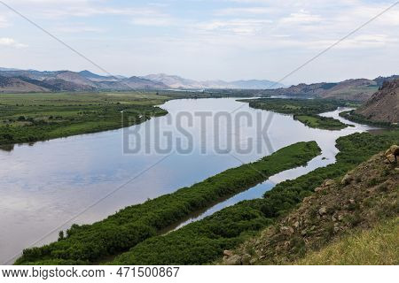 The Largest Winding Selenga River Flowing Into Lake Baikal, Top View