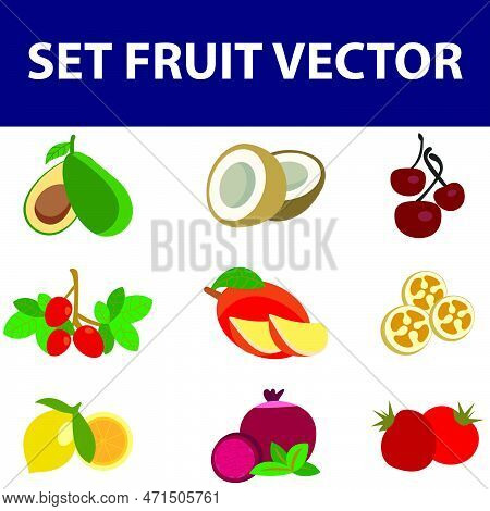 Cartoon Fruits Vector Clipart Collection. Fruit Icons Isolated On White Background