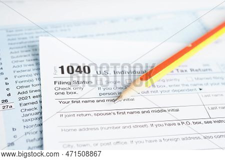 Tax Form 1040 U.s. Individual Income Tax Return, Business Finance Concept.