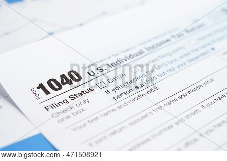 Tax Form 1040 U.s. Individual Income Tax Return, Business Finance Concept.