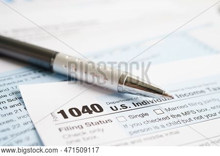 Tax Form 1040 U.s. Individual Income Tax Return, Business Finance Concept.