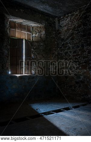 Empty Abandoned Creepy Deserted Room With Bright Sun Lights Entering The Windows
