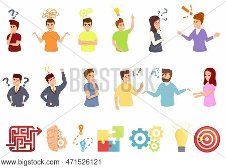 Problem Solving Icons Set. Cartoon Set Of Problem Solving Icons For Web Design