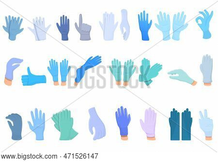Medical Gloves Icons Set. Cartoon Set Of Medical Gloves Icons For Web Design