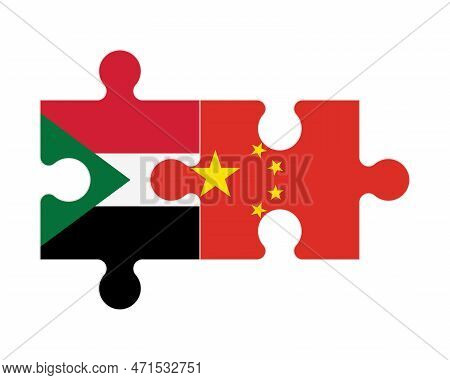 Connected Puzzle Of Flags Of Sudan And China, Vector