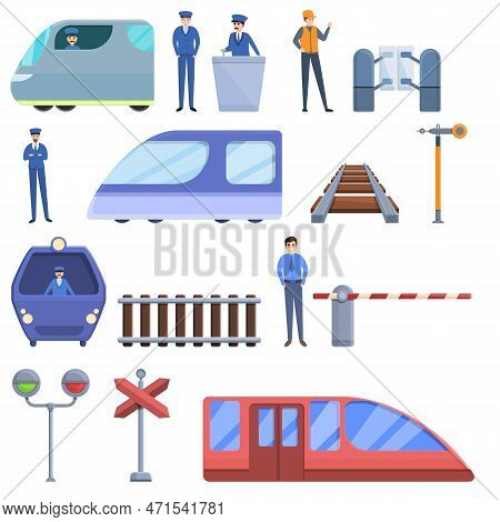 Electric Train Driver Icons Set. Cartoon Set Of Electric Train Driver Icons For Web Design