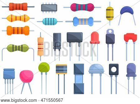 Resistor Icons Set. Cartoon Set Of Resistor Icons For Web Design