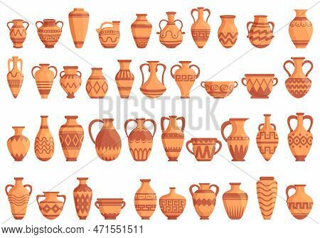 Amphora Icons Set. Cartoon Set Of Amphora Icons For Web Design