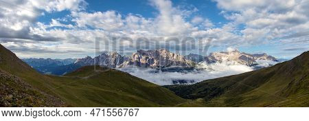 Panoramic View Of The Sexten Dolomites Mountains Or Dolomiti Di Sesto From Carnian Alps Mountains, I