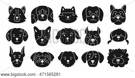 Dog Faces Emotion Character Stamp Press Set. Cute Puppy Kawaii Head Muzzle Print Icon. Smiling Funny