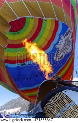 Heating Up A Balloon With A Burner. Taken At 42nd International Balloon Festival In Chateau D'oex In