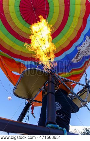 Rising Up A Balloon With A Burner In Full Effect. Taken At 42nd International Balloon Festival In Ch