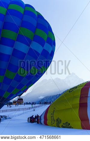 Two Balloons With Morning Light Shining Through. Taken At 42nd International Balloon Festival In Cha