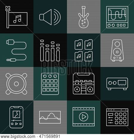Set Line Drum Machine, Guitar Amplifier, Stereo Speaker, Electric Bass Guitar, Music Equalizer, Audi