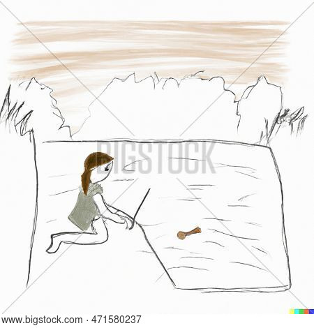 A Girl Playing Near The River Collecting Flowers And Fruits Picture In A Line