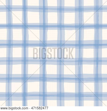 Cornflower Bluewatercolor Hand-drawn Gingham Vector Seamless Pattern. Romantic Artistic Cottagecore 