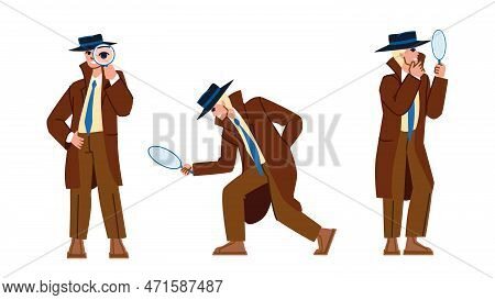 Detective Police Vector. Investigation Crime, Investigator Board, Office Criminal, Mystery Mafia Det