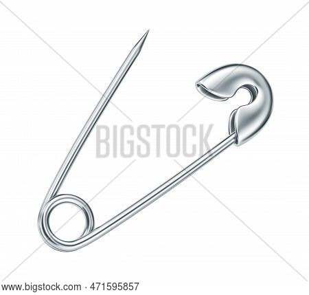 Silver Safety Pin Isolated On White Background. 3d Rendering With Clipping Path