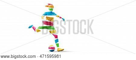 Abstract Silhouette Of Football Soccer Player Woman In Action Isolated White Background.