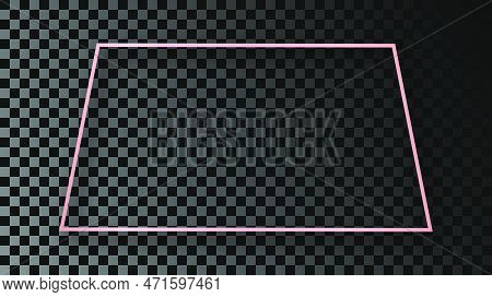 Rose Gold Glowing Trapezoid Shape Frame With Shadow Isolated On Dark Transparent Background. Shiny F