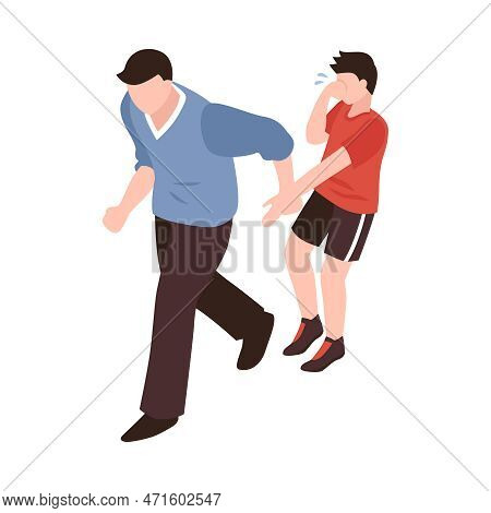Isometric Partners Husband Wife Conflict Quarreling Family Domestic Abuse Composition Vector Illustr