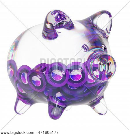 Osmosis (osmo) Clear Glass Piggy Bank With Decreasing Piles Of Crypto Coins. Saving Inflation, Finan