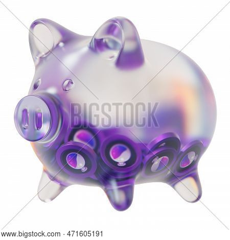 Osmosis (osmo) Clear Glass Piggy Bank With Decreasing Piles Of Crypto Coins. Saving Inflation, Finan