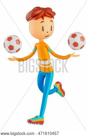 3D Boy Cartoon Character In Action With Clipping Path. 3D Illustrator. Sport Activity. Exercise Fitn